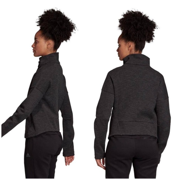 ADIDAS Heartracer Turtle-neck Jersey Moto Jacket in Space Dark Gray - Picture 2 of 9